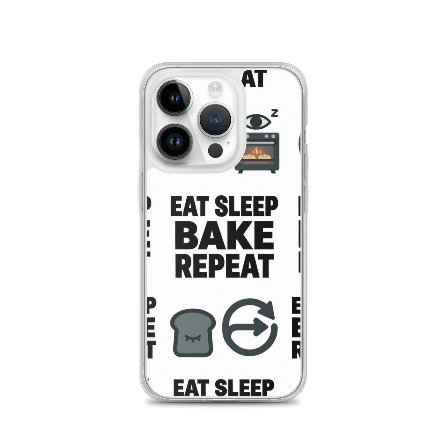 Eat Sleep Bake Repeat Clear Case for iPhone® iPhone 14 Pro Bags & Accessories > Phone Cases ZomaModa