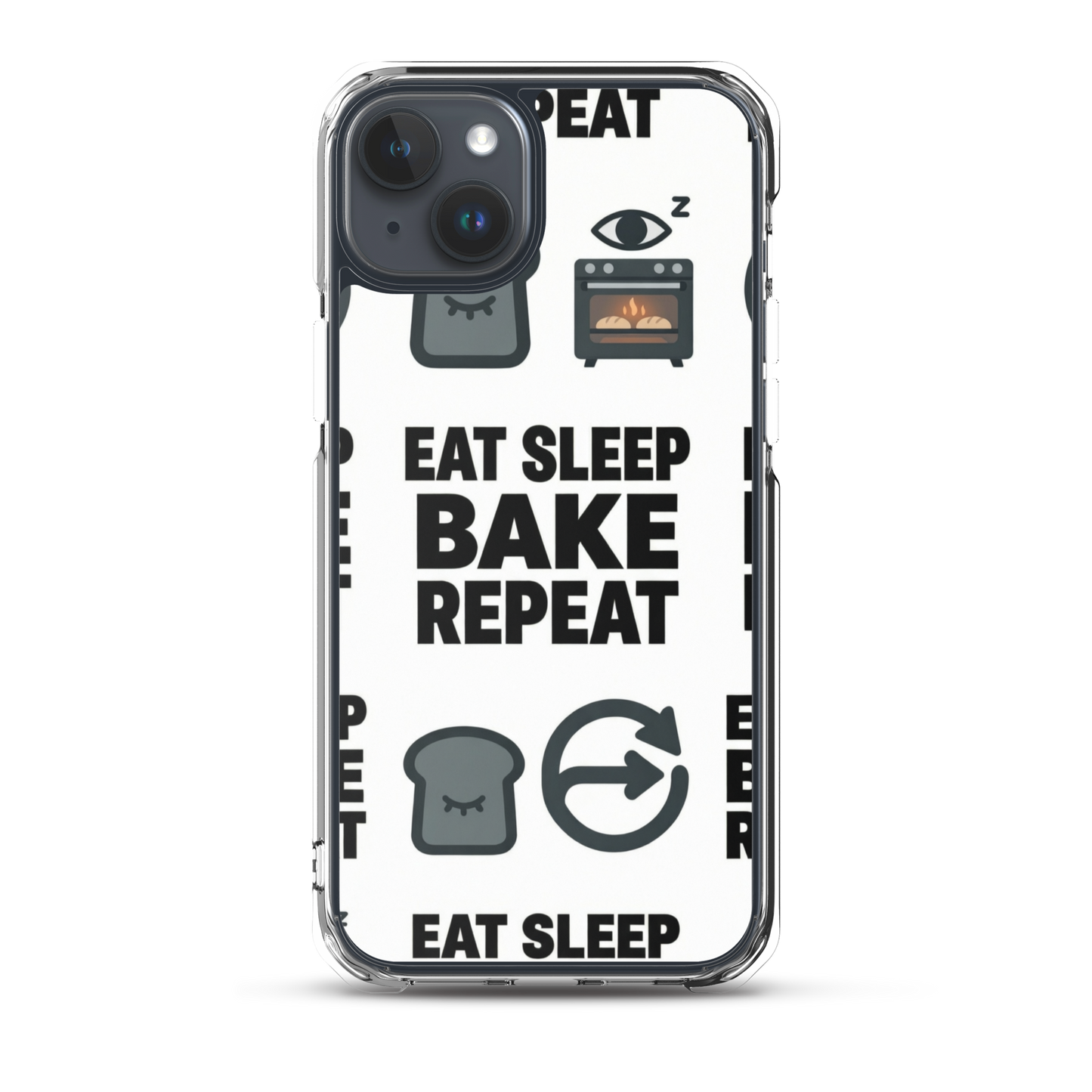 Eat Sleep Bake Repeat Clear Case for iPhone® iPhone 15 Plus Bags & Accessories > Phone Cases ZomaModa