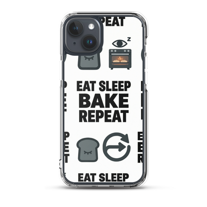 Eat Sleep Bake Repeat Clear Case for iPhone® iPhone 15 Plus Bags & Accessories > Phone Cases ZomaModa