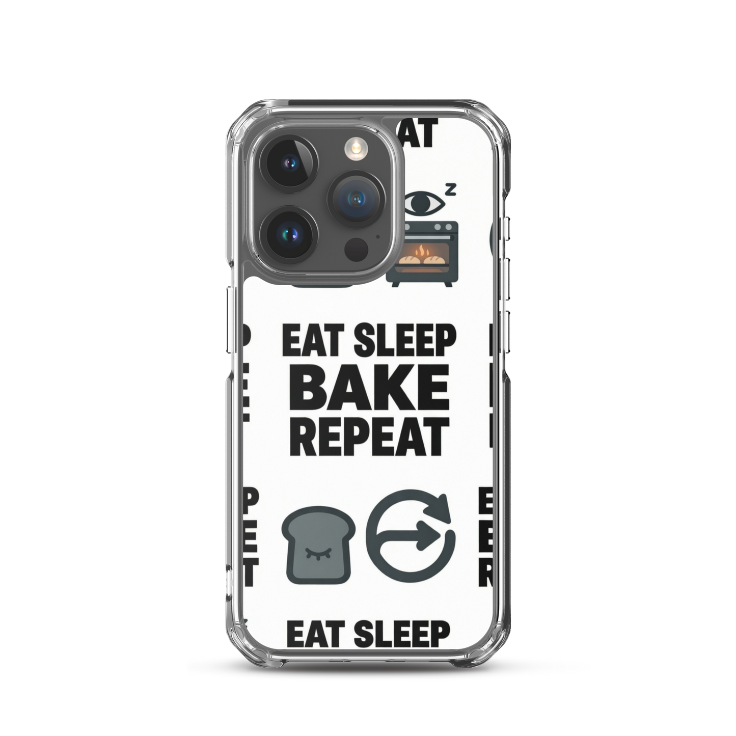 Eat Sleep Bake Repeat Clear Case for iPhone® iPhone 15 Pro Bags & Accessories > Phone Cases ZomaModa