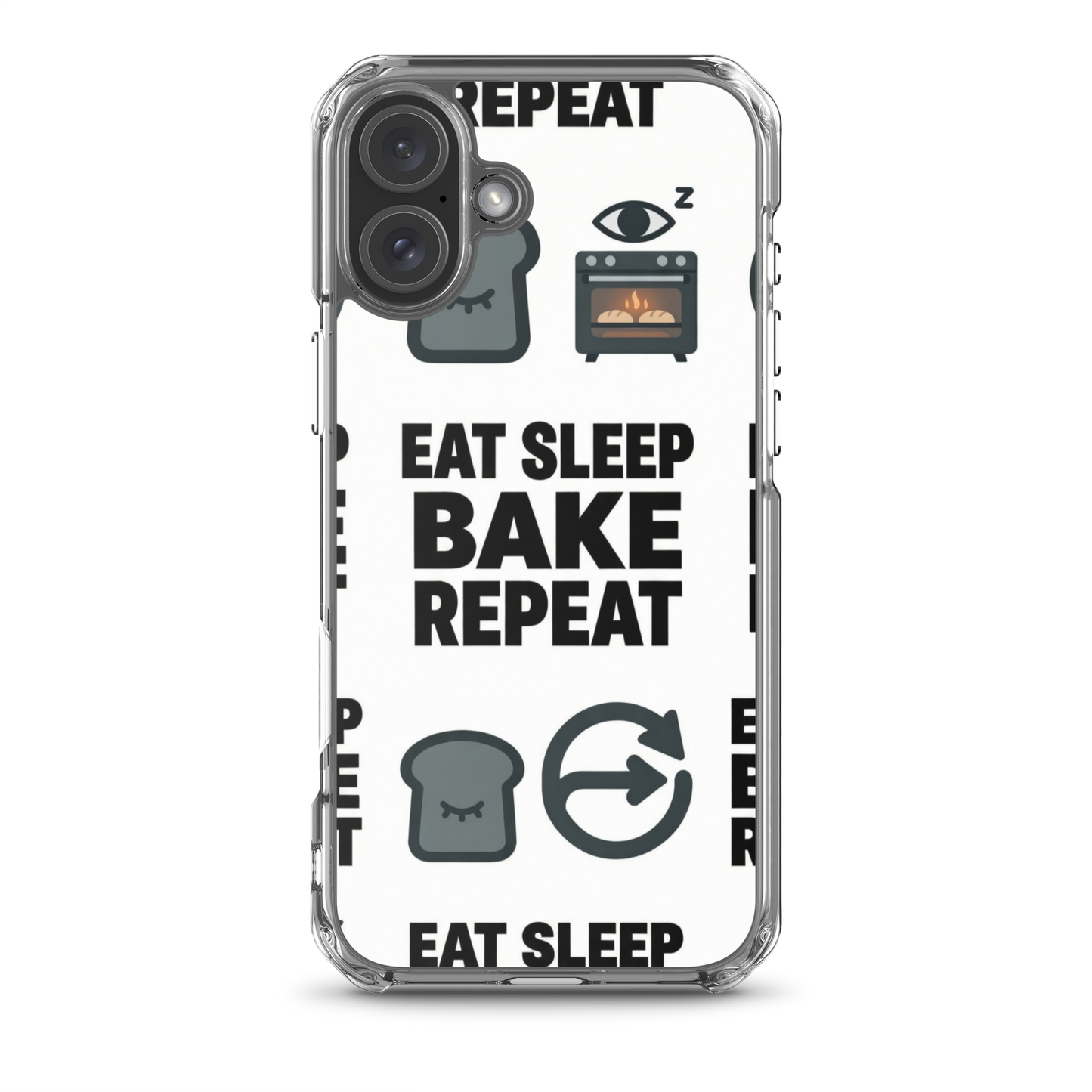 Eat Sleep Bake Repeat Clear Case for iPhone® iPhone 16 Plus Bags & Accessories > Phone Cases ZomaModa