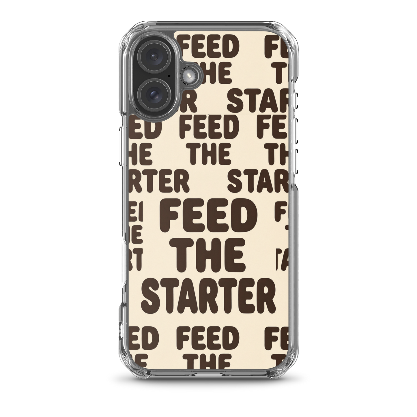 Feed the Starter Repeating Text Clear Case for iPhone® iPhone 16 Plus Bags & Accessories > Phone Cases ZomaModa