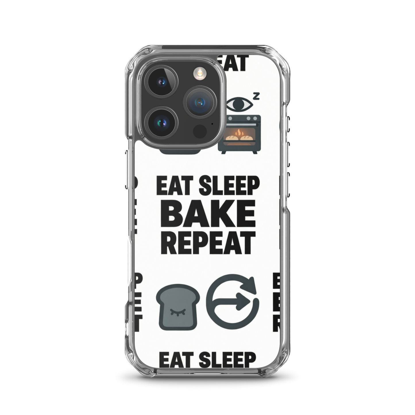 Eat Sleep Bake Repeat Clear Case for iPhone® iPhone 16 Pro Bags & Accessories > Phone Cases ZomaModa
