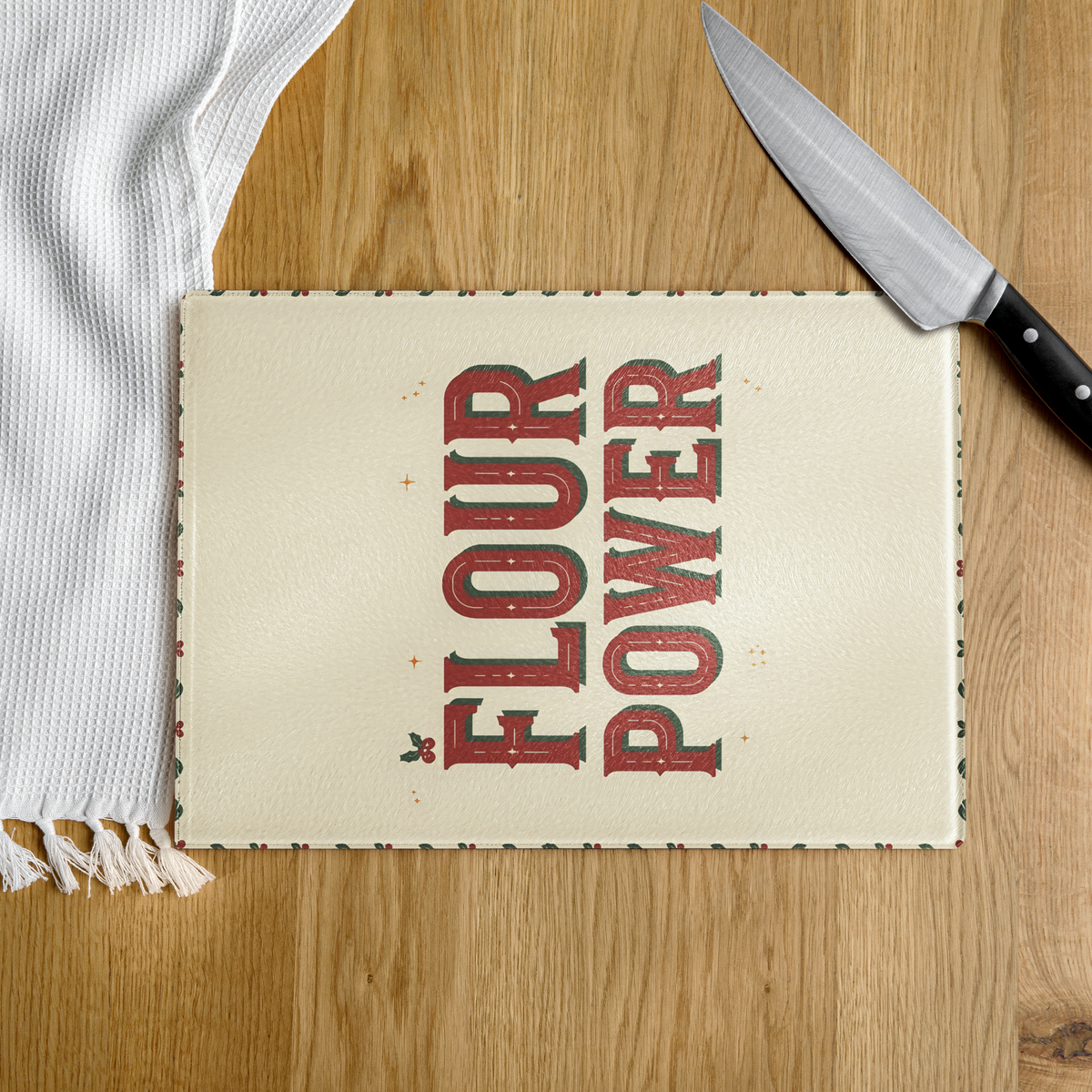 Flour Power Holiday Edition Glass Cutting Board Kitchen & Baking Gear > Cutting Boards ZomaModa