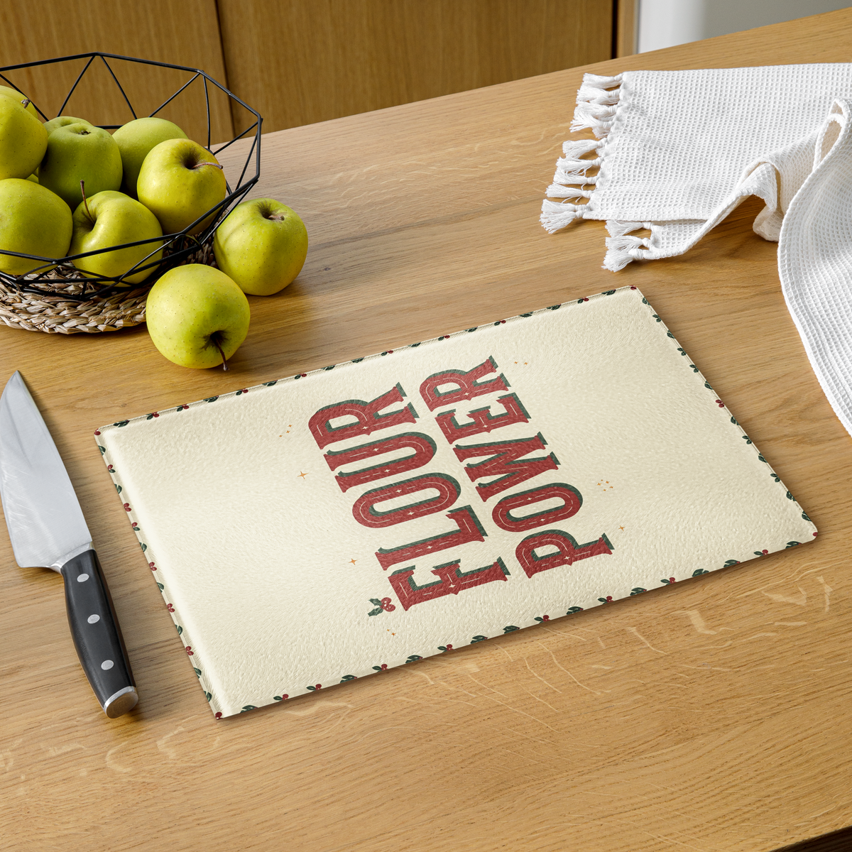 Flour Power Holiday Edition Glass Cutting Board Kitchen & Baking Gear > Cutting Boards ZomaModa