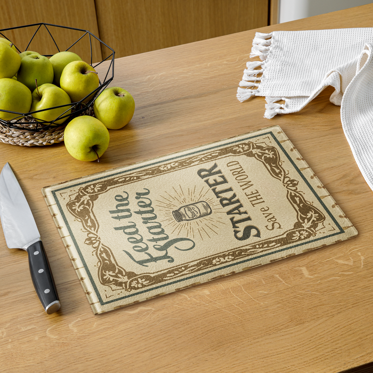Feed the Starter, Save the World Glass Cutting Board Kitchen & Baking Gear > Cutting Boards ZomaModa