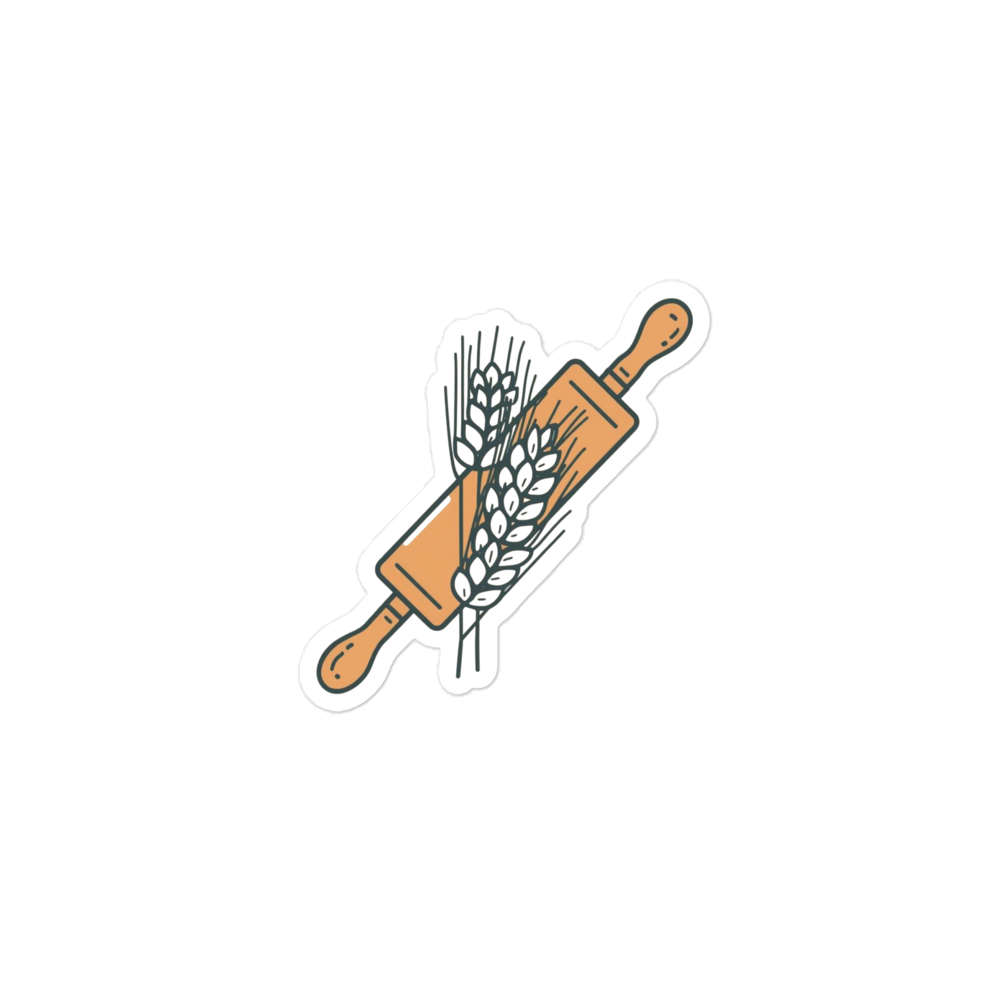 Rolling Pin with Wheat Leaves Sticker (Baker Tools Sticker) 3″×3″ Stationery & Gifts > Stickers ZomaModa