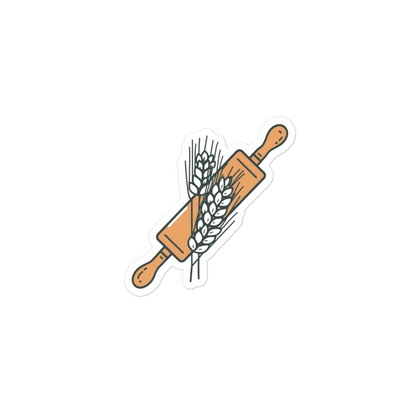 Rolling Pin with Wheat Leaves Sticker (Baker Tools Sticker) 3″×3″ Stationery & Gifts > Stickers ZomaModa