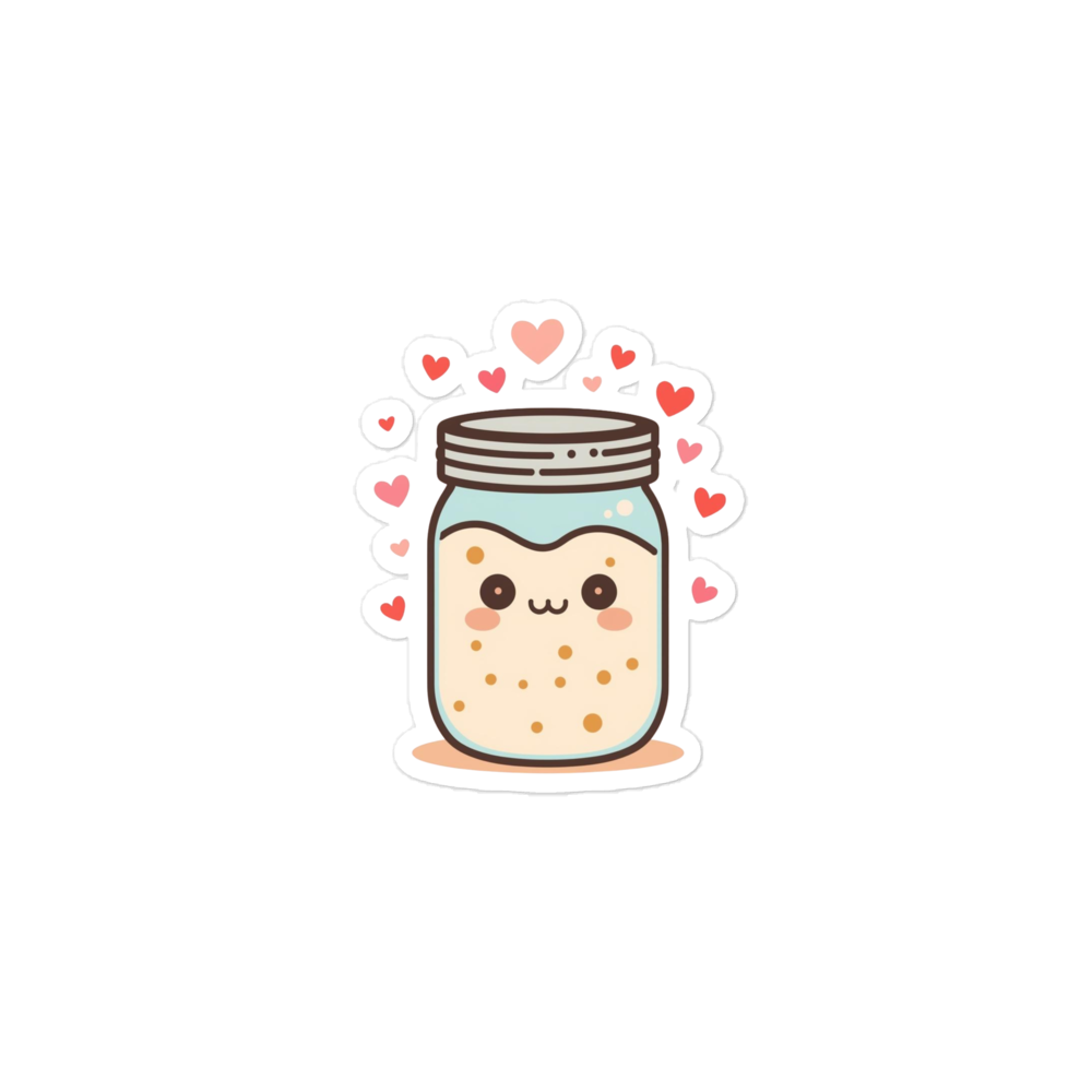 Sourdough Starter Jar with Hearts Sticker (Baker Gift Sticker) 3″×3″ Stationery & Gifts > Stickers ZomaModa