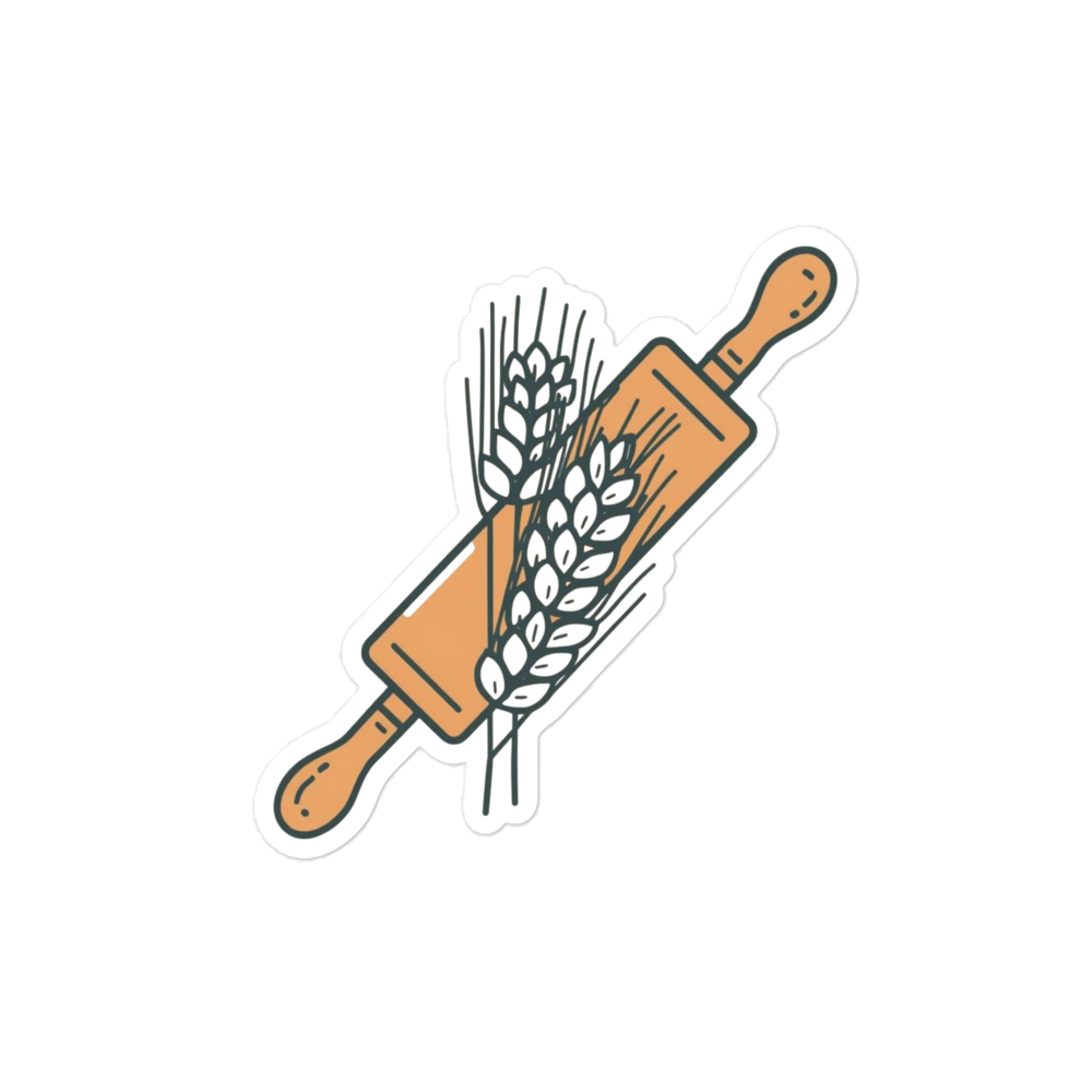 Rolling Pin with Wheat Leaves Sticker (Baker Tools Sticker) 4″×4″ Stationery & Gifts > Stickers ZomaModa