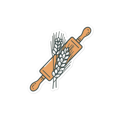 Rolling Pin with Wheat Leaves Sticker (Baker Tools Sticker) 4″×4″ Stationery & Gifts > Stickers ZomaModa