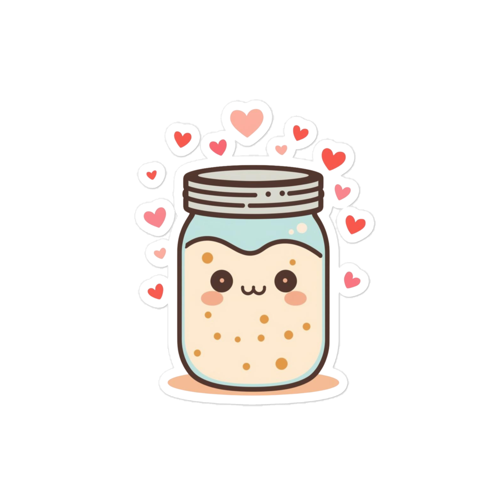 Sourdough Starter Jar with Hearts Sticker (Baker Gift Sticker) 4″×4″ Stationery & Gifts > Stickers ZomaModa