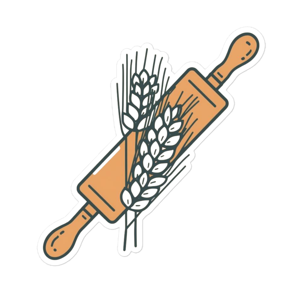 Rolling Pin with Wheat Leaves Sticker (Baker Tools Sticker) 5.5″×5.5″ Stationery & Gifts > Stickers ZomaModa