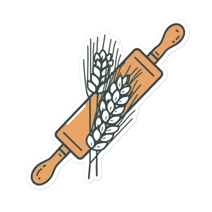 Rolling Pin with Wheat Leaves Sticker (Baker Tools Sticker) 5.5″×5.5″ Stationery & Gifts > Stickers ZomaModa