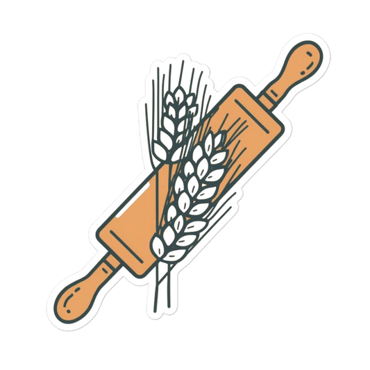Rolling Pin with Wheat Leaves Sticker (Baker Tools Sticker) 5.5″×5.5″ Stationery & Gifts > Stickers ZomaModa