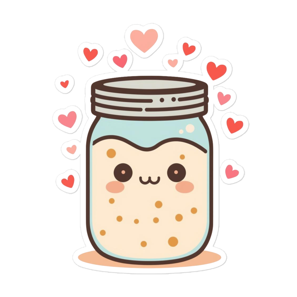 Sourdough Starter Jar with Hearts Sticker (Baker Gift Sticker) 5.5″×5.5″ Stationery & Gifts > Stickers ZomaModa