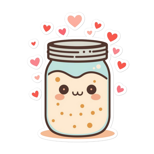 Sourdough Starter Jar with Hearts Sticker (Baker Gift Sticker) 5.5″×5.5″ Stationery & Gifts > Stickers ZomaModa
