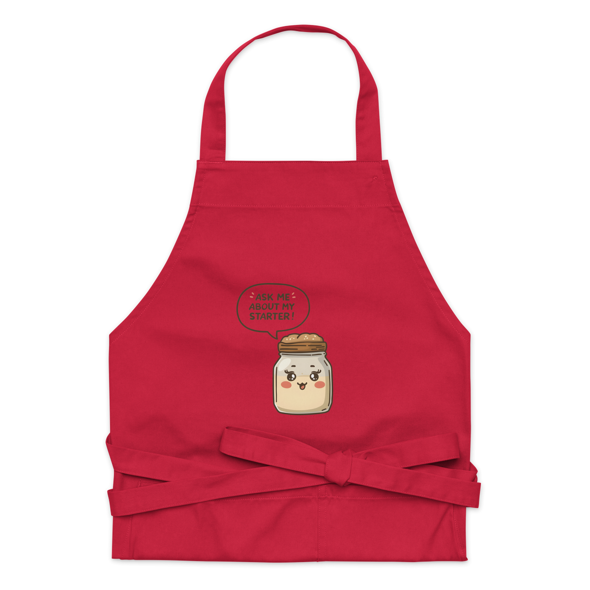 Ask Me About My Starter | Interactive Baker Apron Red Kitchen & Baking Gear > Aprons ZomaModa