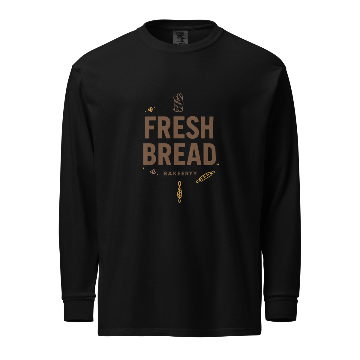 Eat Sleep Bake Repeat | Garment-dyed heavyweight long-sleeve shirt Black Apparel > Long Sleeve Shirts ZomaModa