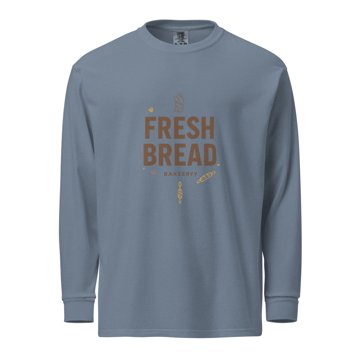 Eat Sleep Bake Repeat | Garment-dyed heavyweight long-sleeve shirt Blue Jean Apparel > Long Sleeve Shirts ZomaModa