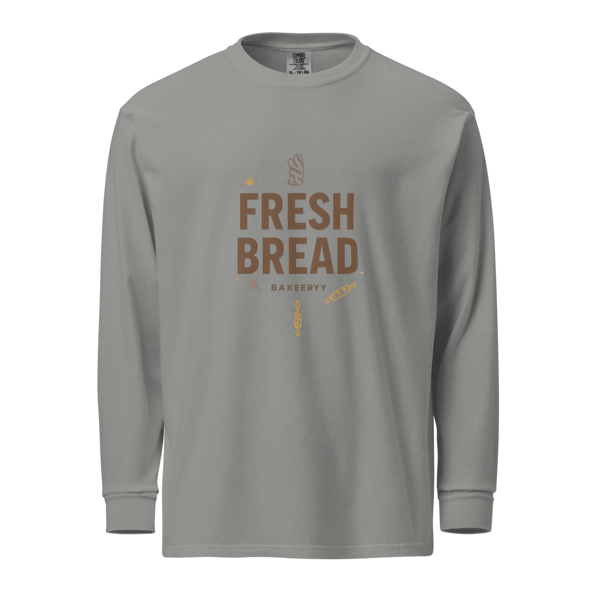 Eat Sleep Bake Repeat | Garment-dyed heavyweight long-sleeve shirt Grey Apparel > Long Sleeve Shirts ZomaModa
