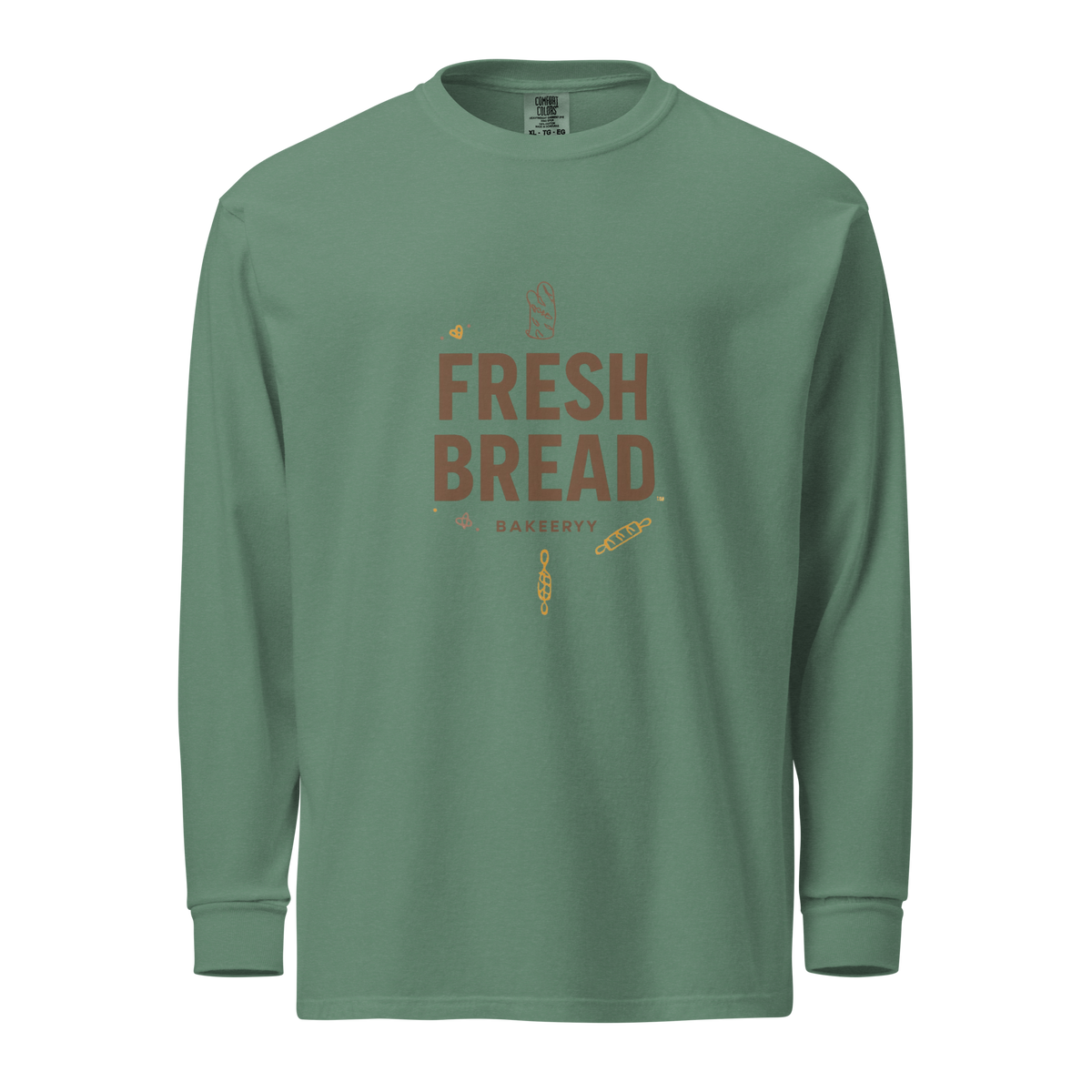 Eat Sleep Bake Repeat | Garment-dyed heavyweight long-sleeve shirt Light Green Apparel > Long Sleeve Shirts ZomaModa