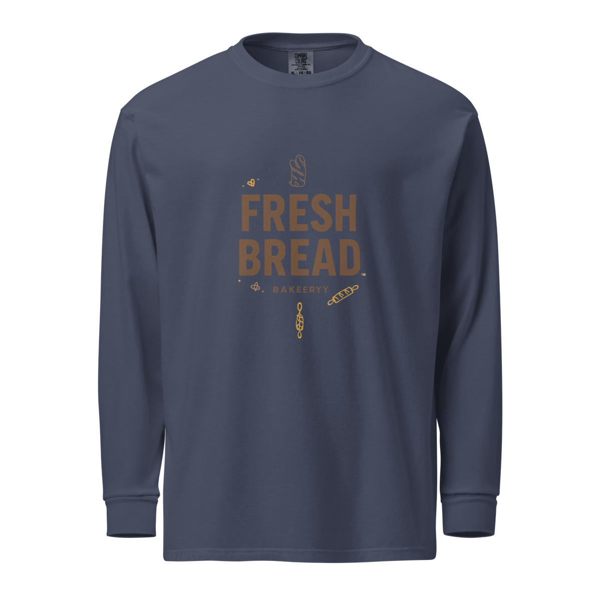 Eat Sleep Bake Repeat | Garment-dyed heavyweight long-sleeve shirt Navy Apparel > Long Sleeve Shirts ZomaModa