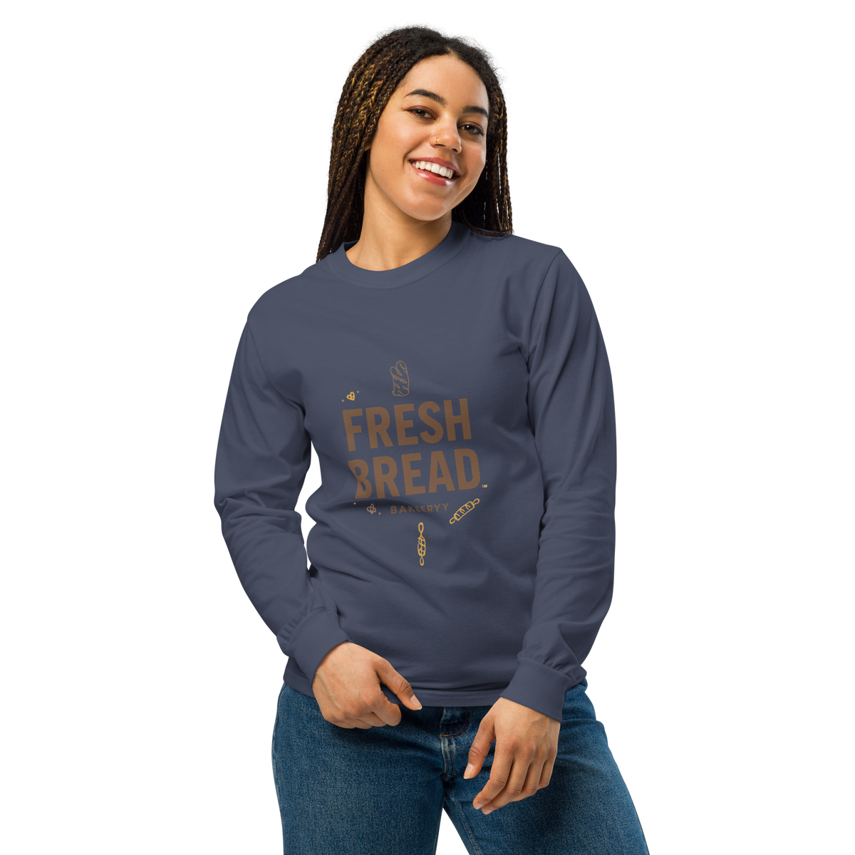 Eat Sleep Bake Repeat | Garment-dyed heavyweight long-sleeve shirt Apparel > Long Sleeve Shirts ZomaModa