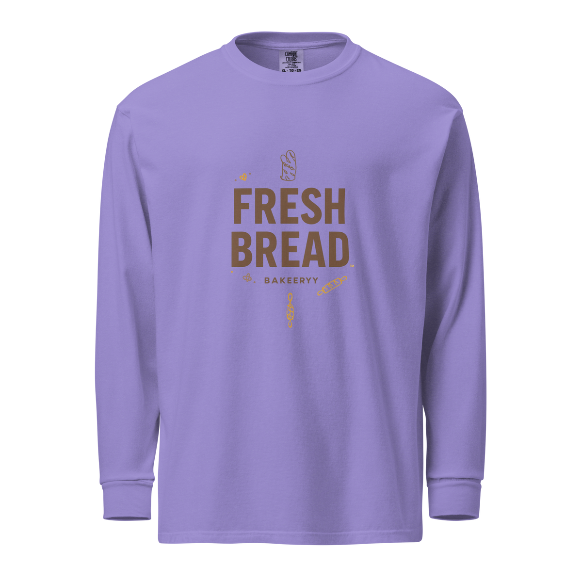 Eat Sleep Bake Repeat | Garment-dyed heavyweight long-sleeve shirt Violet Apparel > Long Sleeve Shirts ZomaModa