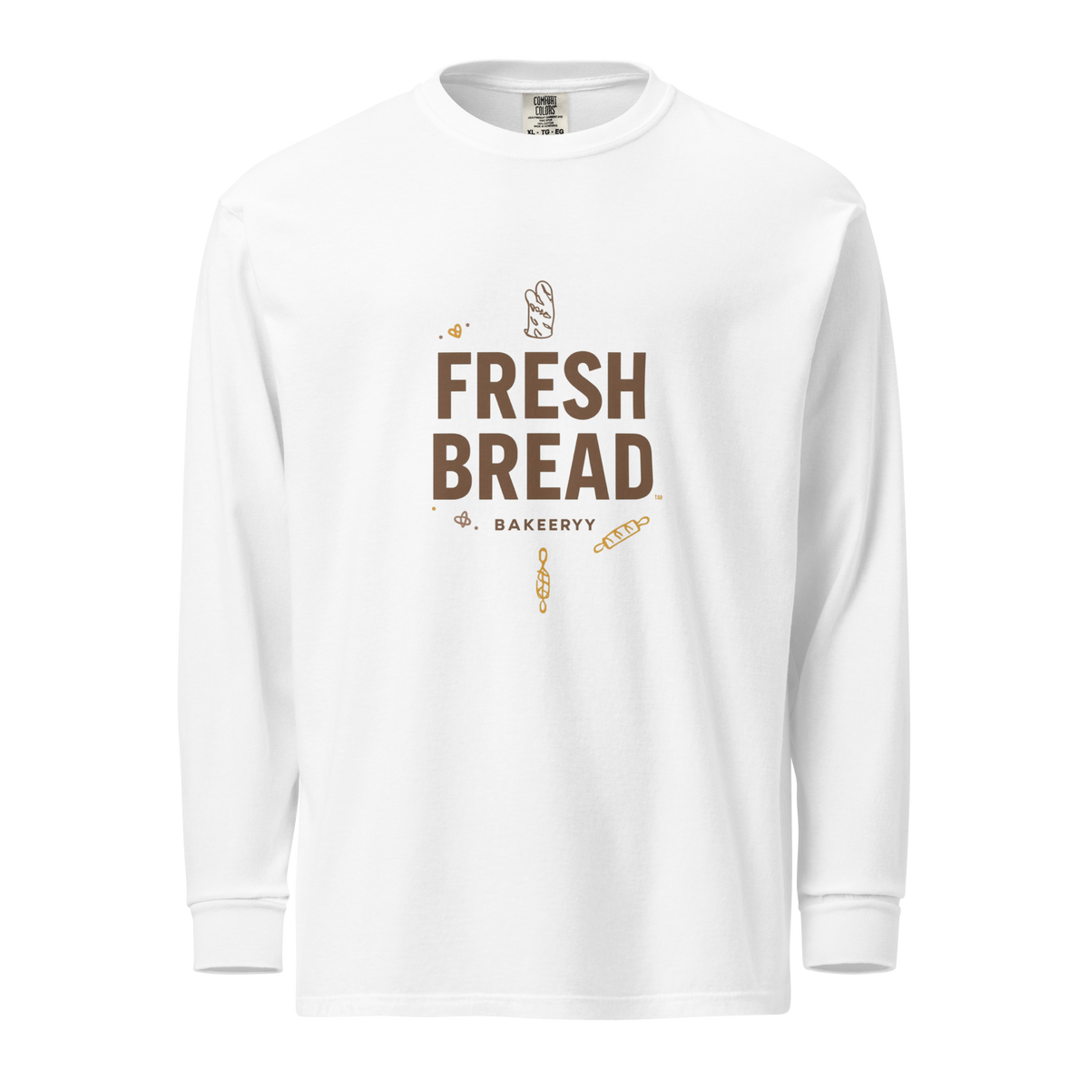 Eat Sleep Bake Repeat | Garment-dyed heavyweight long-sleeve shirt White Apparel > Long Sleeve Shirts ZomaModa