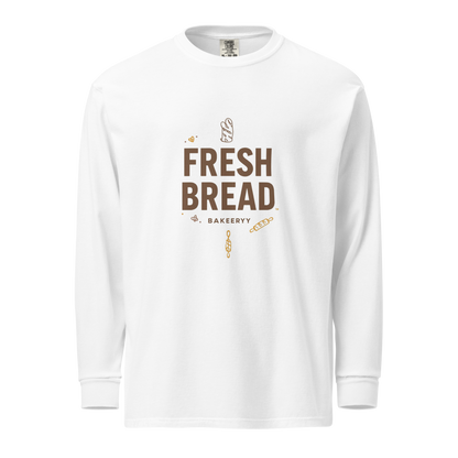 Eat Sleep Bake Repeat | Garment-dyed heavyweight long-sleeve shirt White Apparel > Long Sleeve Shirts ZomaModa