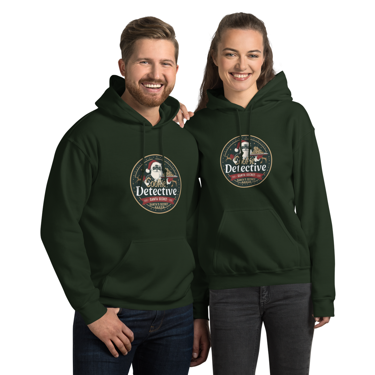 Cookie Detective – Santa’s Secret Baker V2 | Unisex Hoodie Forest Green Apparel > Hoodies & Sweatshirts ZomaModa