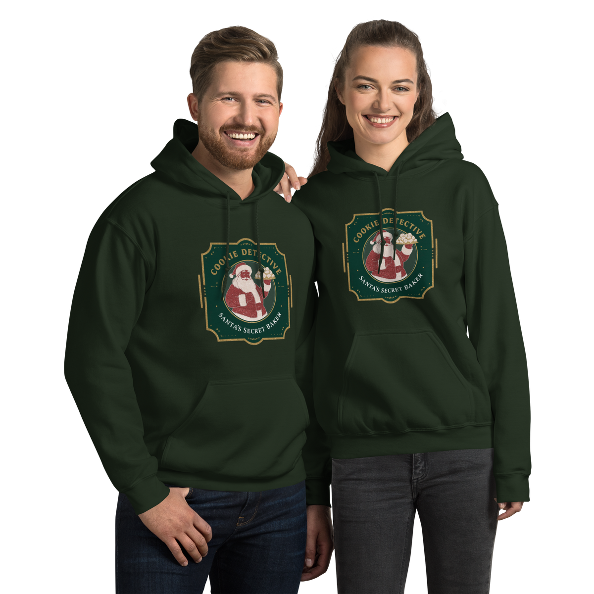Cookie Detective – Santa’s Secret Baker V1 | Unisex Hoodie Forest Green Apparel > Hoodies & Sweatshirts ZomaModa