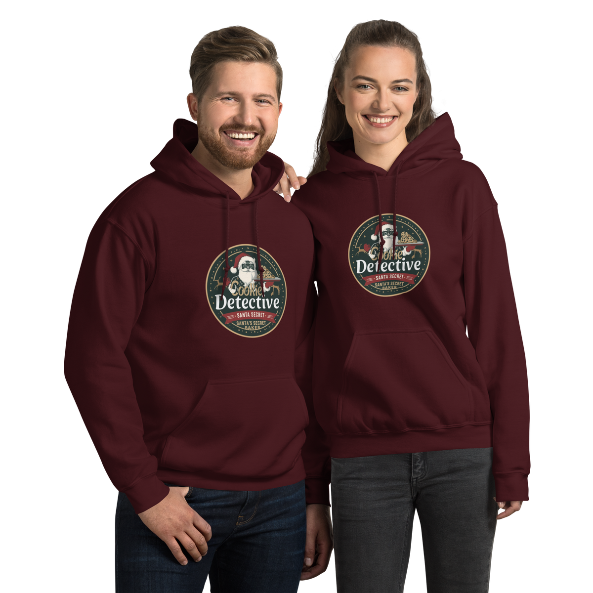Cookie Detective – Santa’s Secret Baker V2 | Unisex Hoodie Maroon Apparel > Hoodies & Sweatshirts ZomaModa