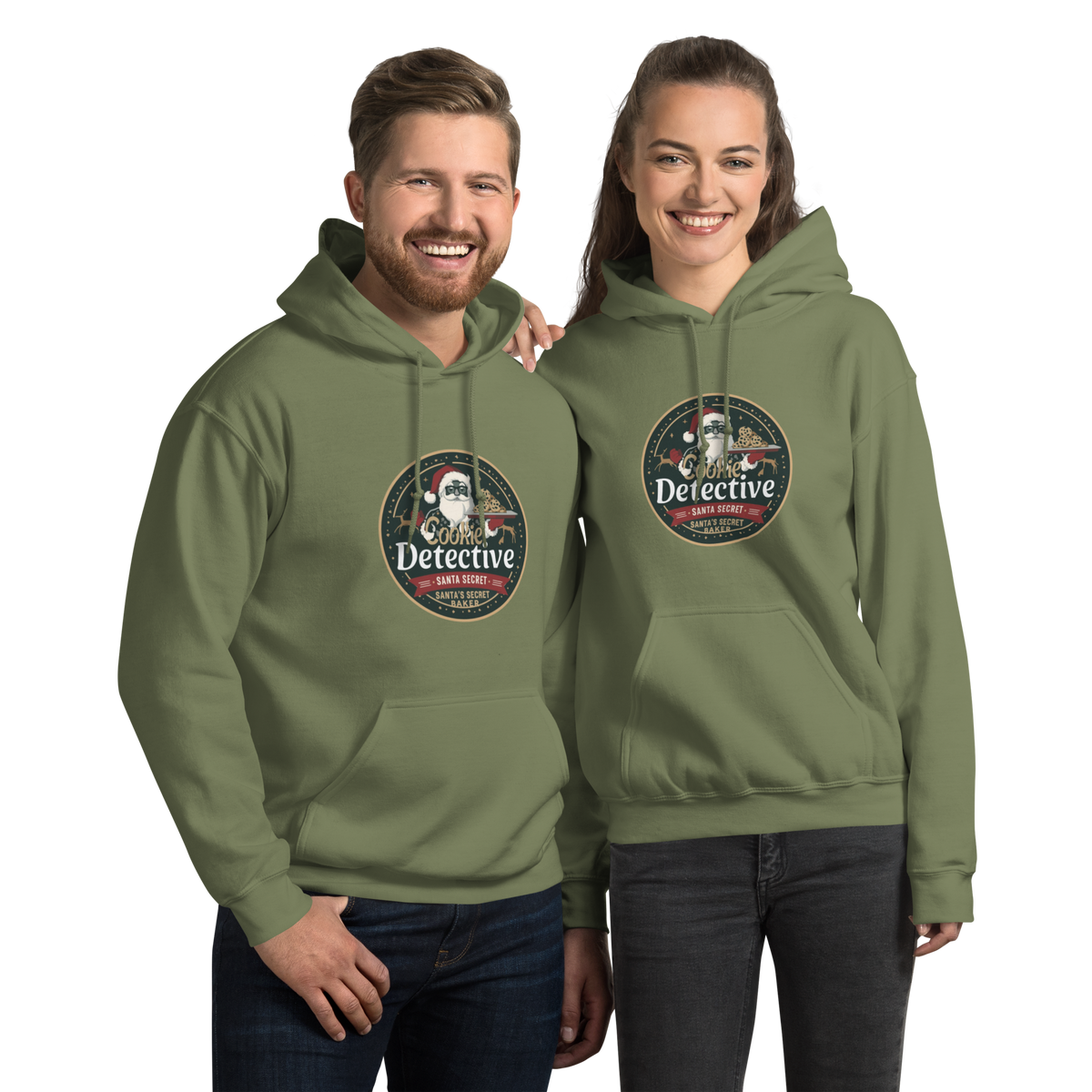 Cookie Detective – Santa’s Secret Baker V2 | Unisex Hoodie Military Green Apparel > Hoodies & Sweatshirts ZomaModa