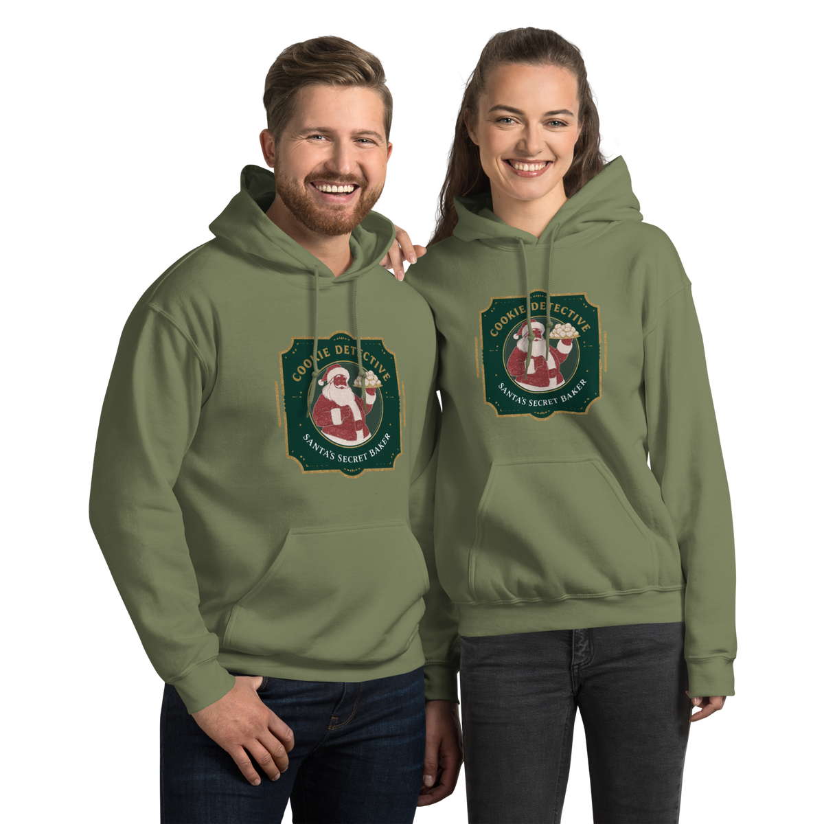 Cookie Detective – Santa’s Secret Baker V1 | Unisex Hoodie Military Green Apparel > Hoodies & Sweatshirts ZomaModa