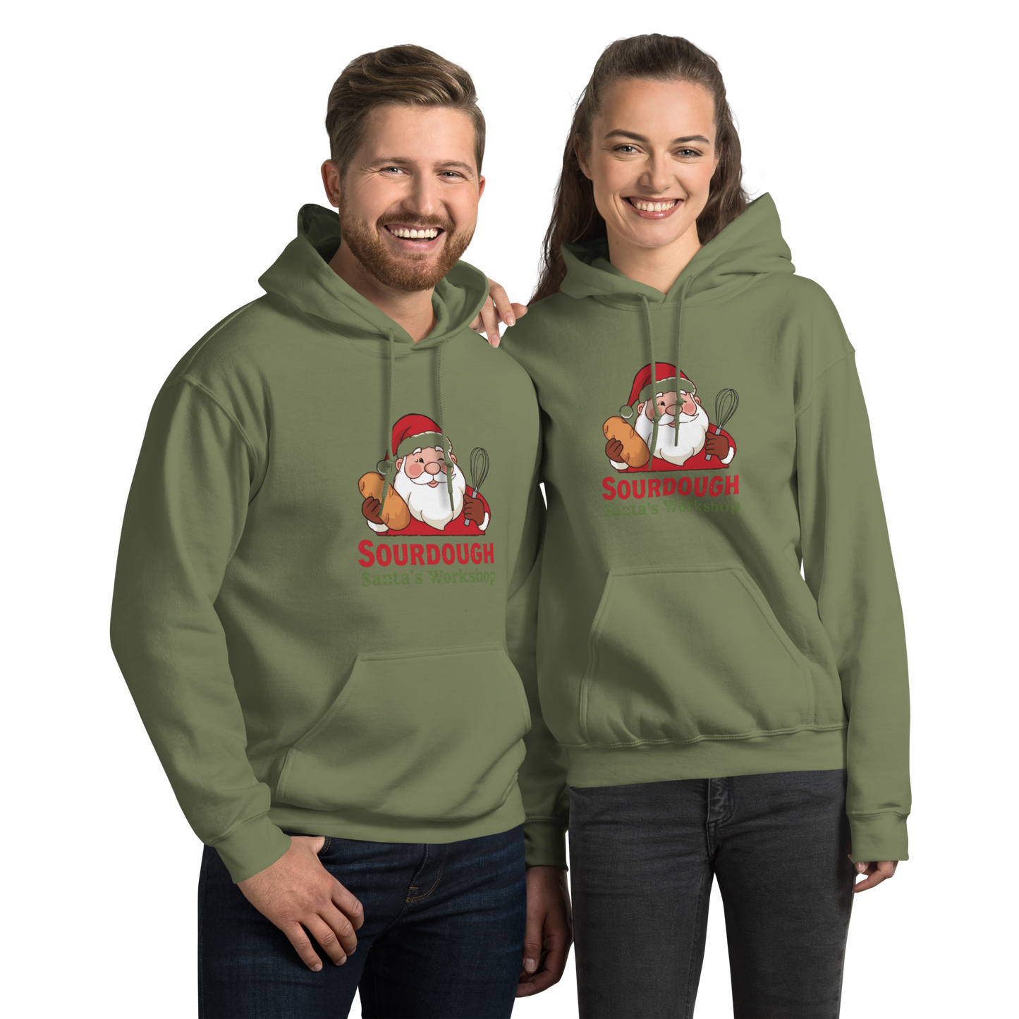Sourdough Santa V3 | Unisex Hoodie Military Green Apparel > Hoodies & Sweatshirts ZomaModa