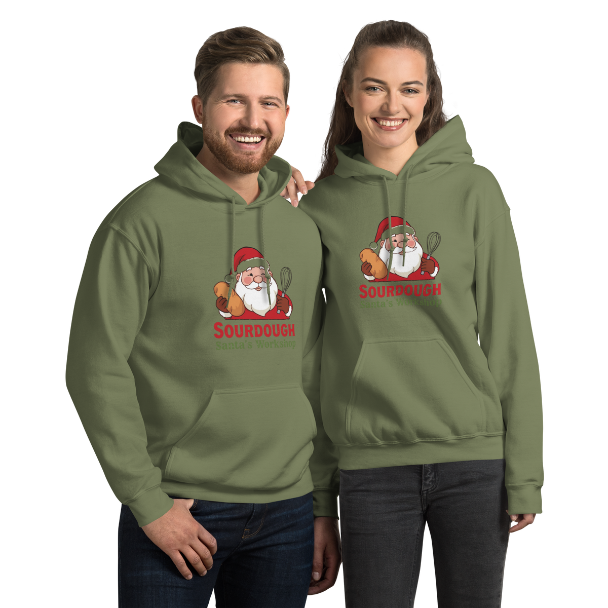 Sourdough Santa V3 | Unisex Hoodie Military Green Apparel > Hoodies & Sweatshirts ZomaModa