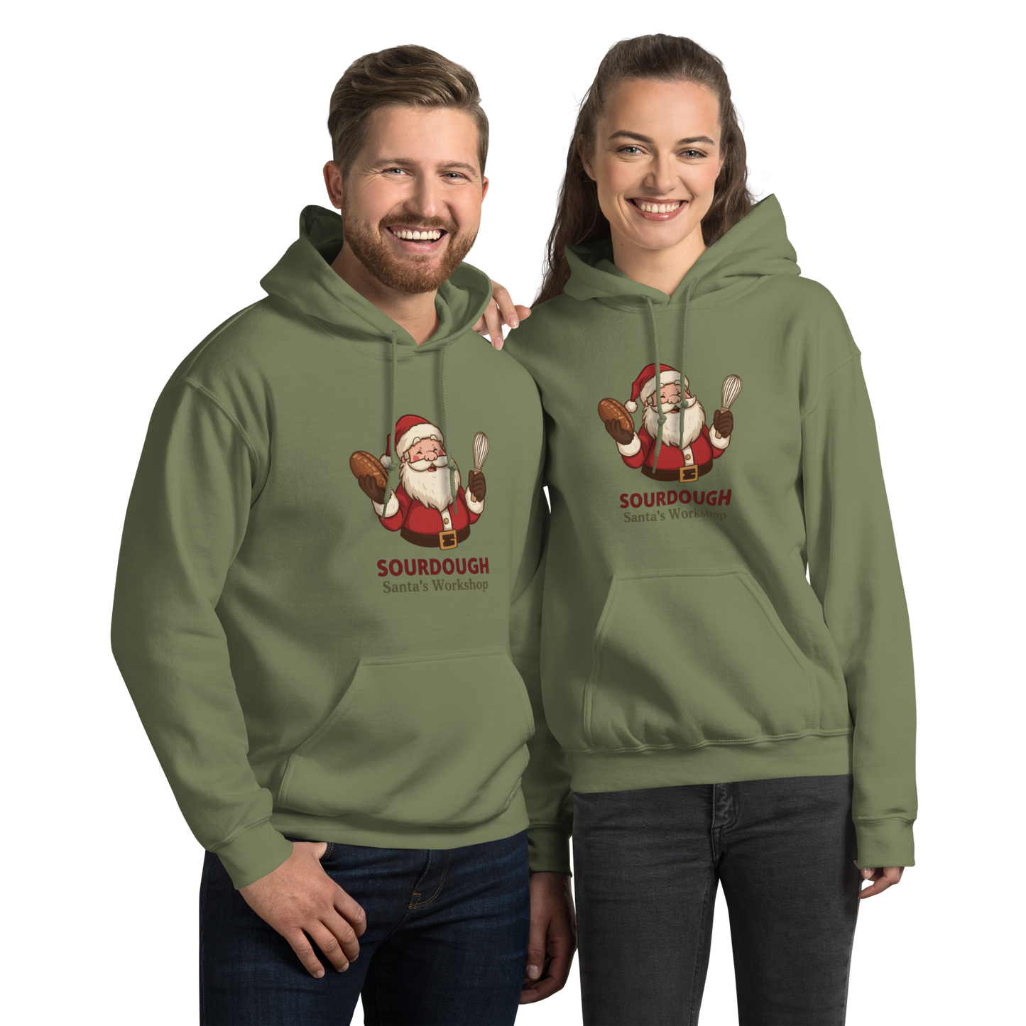 Sourdough Santa V2 | Unisex Hoodie Military Green Apparel > Hoodies & Sweatshirts ZomaModa
