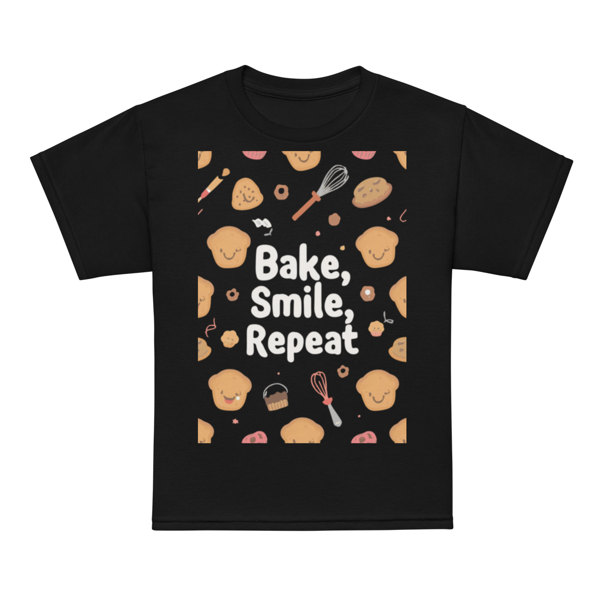 Bake, Smile, Repeat V2 | Youth t-shirt Black Apparel > Kids' T-Shirts ZomaModa