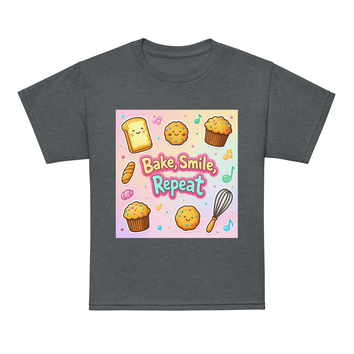 Bake, Smile, Repeat V1 | Youth t-shirt Dark Heather Apparel > Kids' T-Shirts ZomaModa
