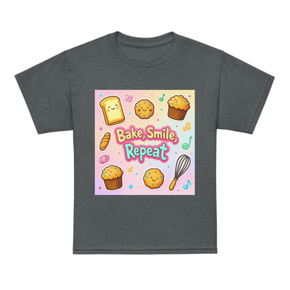 Bake, Smile, Repeat V1 | Youth t-shirt Dark Heather Apparel > Kids' T-Shirts ZomaModa
