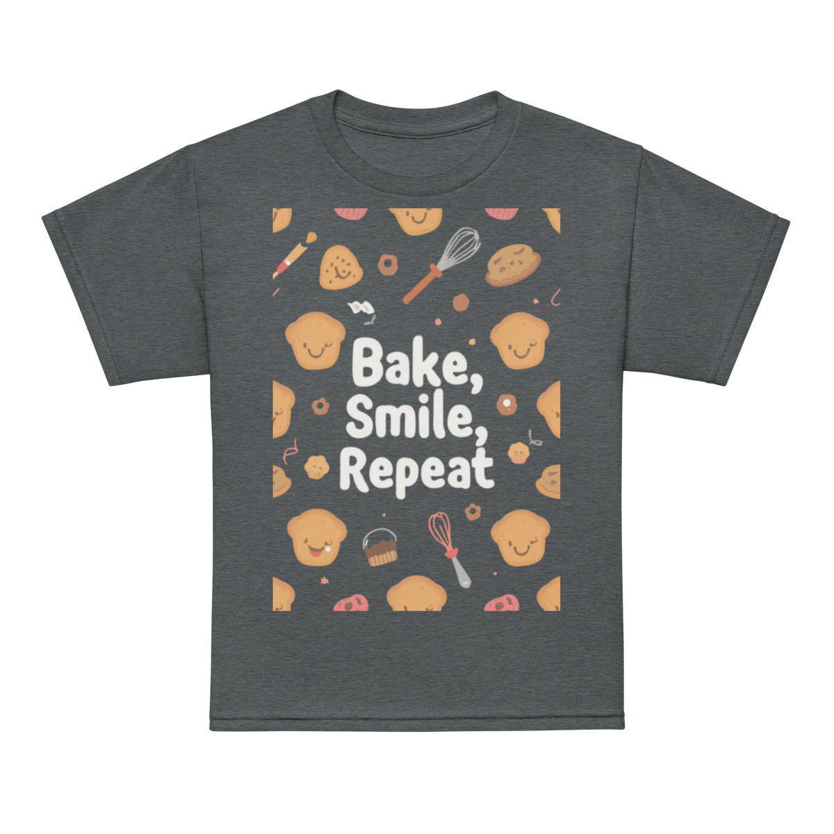Bake, Smile, Repeat V2 | Youth t-shirt Dark Heather Apparel > Kids' T-Shirts ZomaModa
