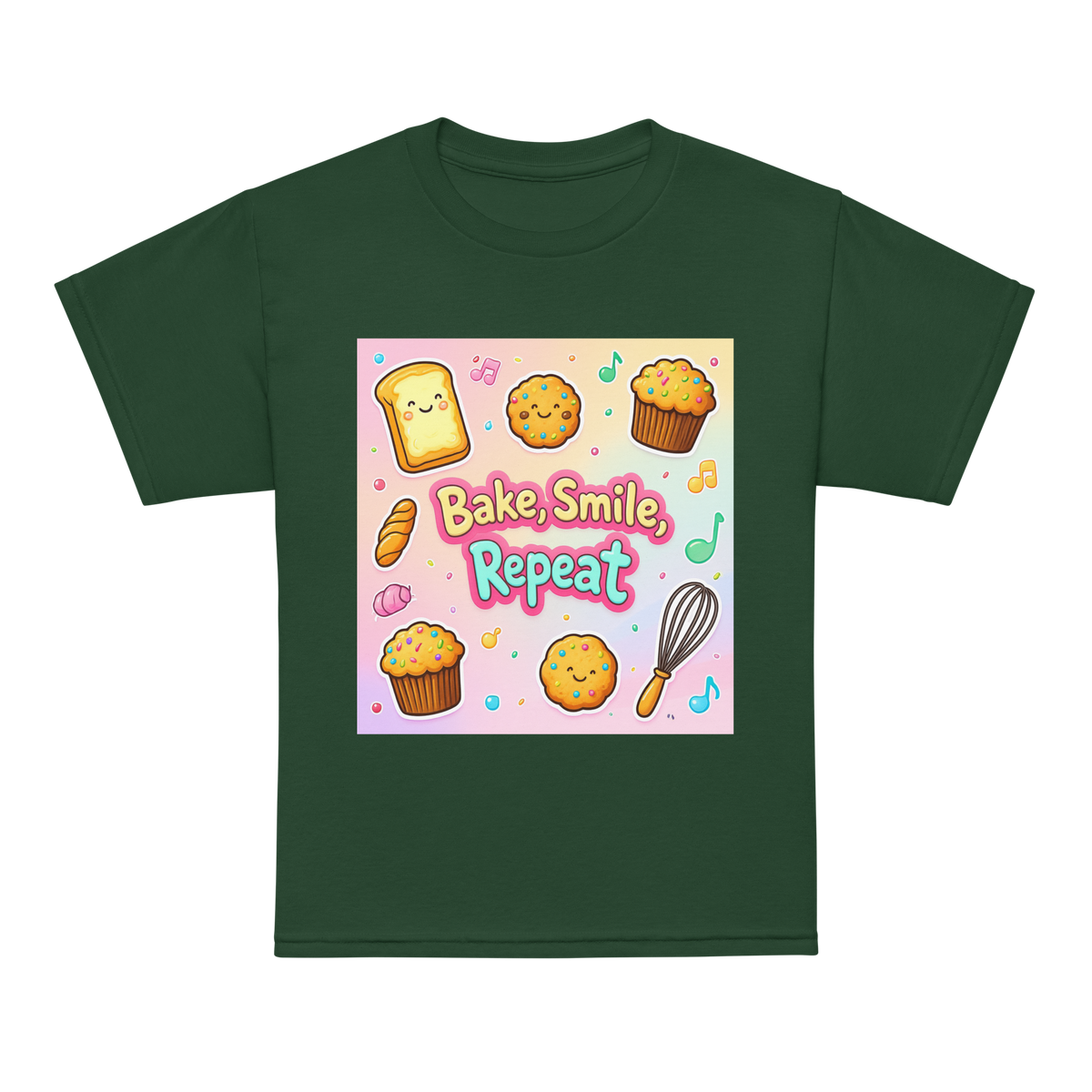 Bake, Smile, Repeat V1 | Youth t-shirt Forest Green Apparel > Kids' T-Shirts ZomaModa