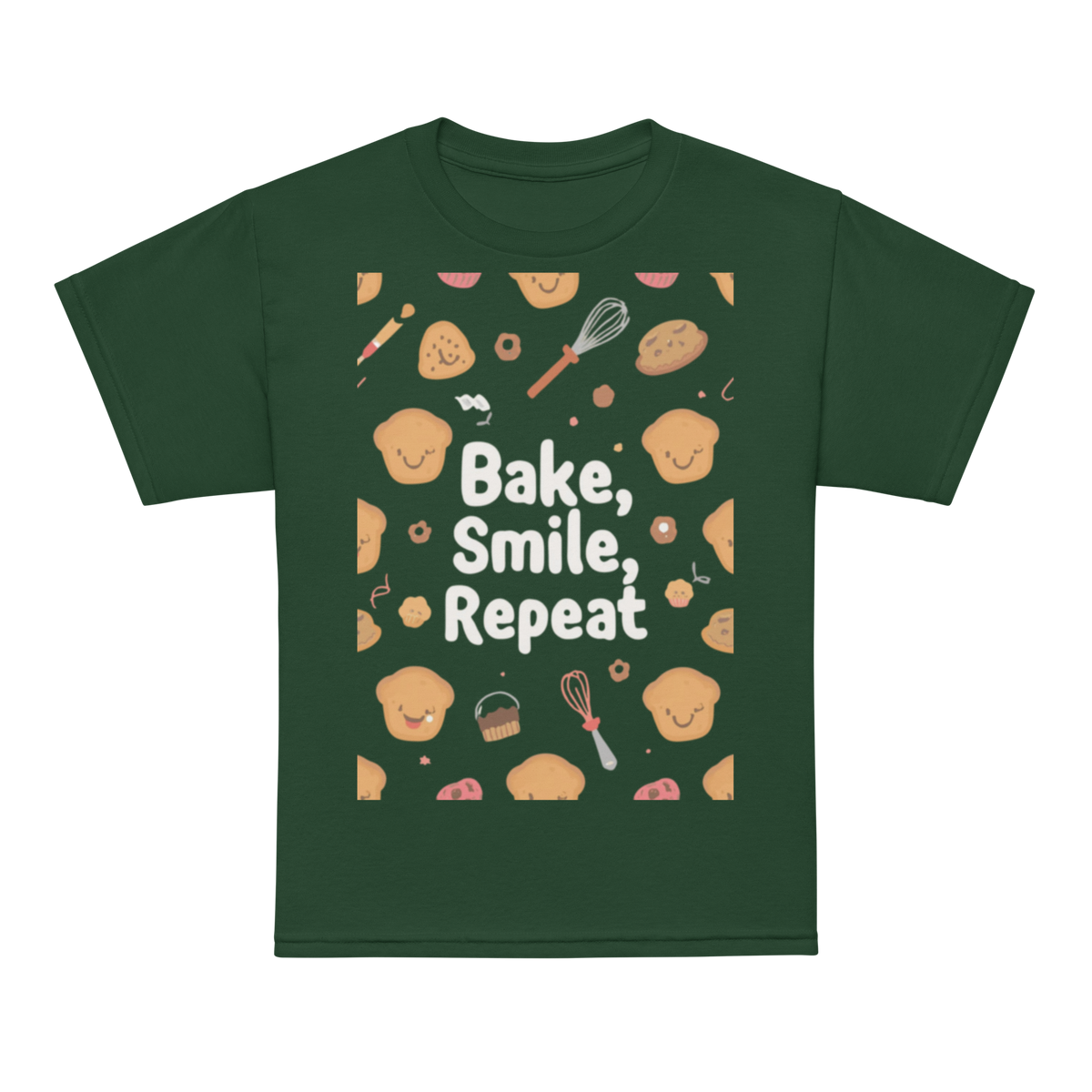 Bake, Smile, Repeat V2 | Youth t-shirt Forest Green Apparel > Kids' T-Shirts ZomaModa